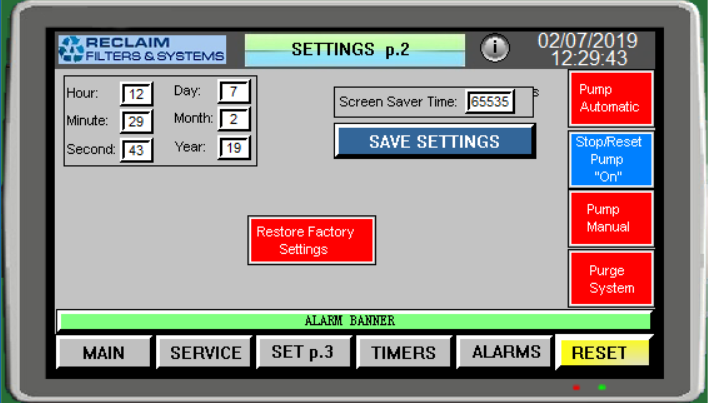 UF Ceramic Membrane Controller Screen Descriptions